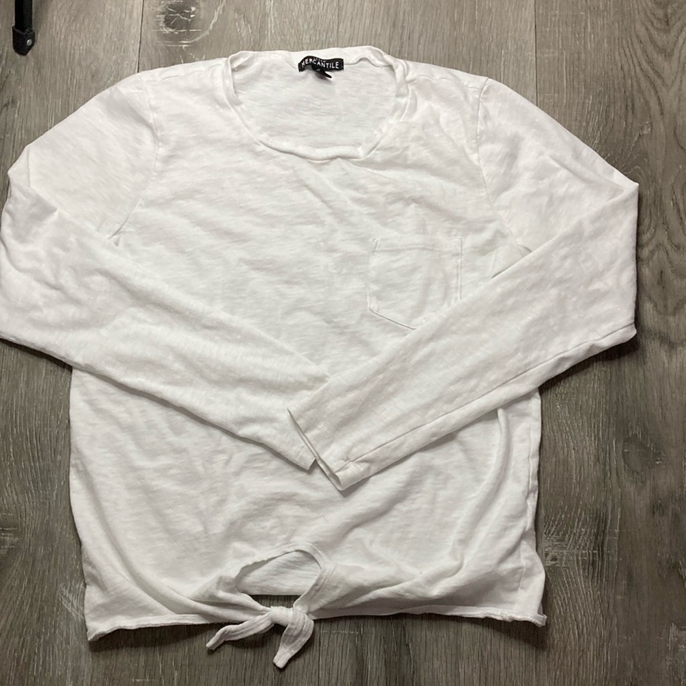 J. Crew White Long Sleeve Tee with Waist Tie
